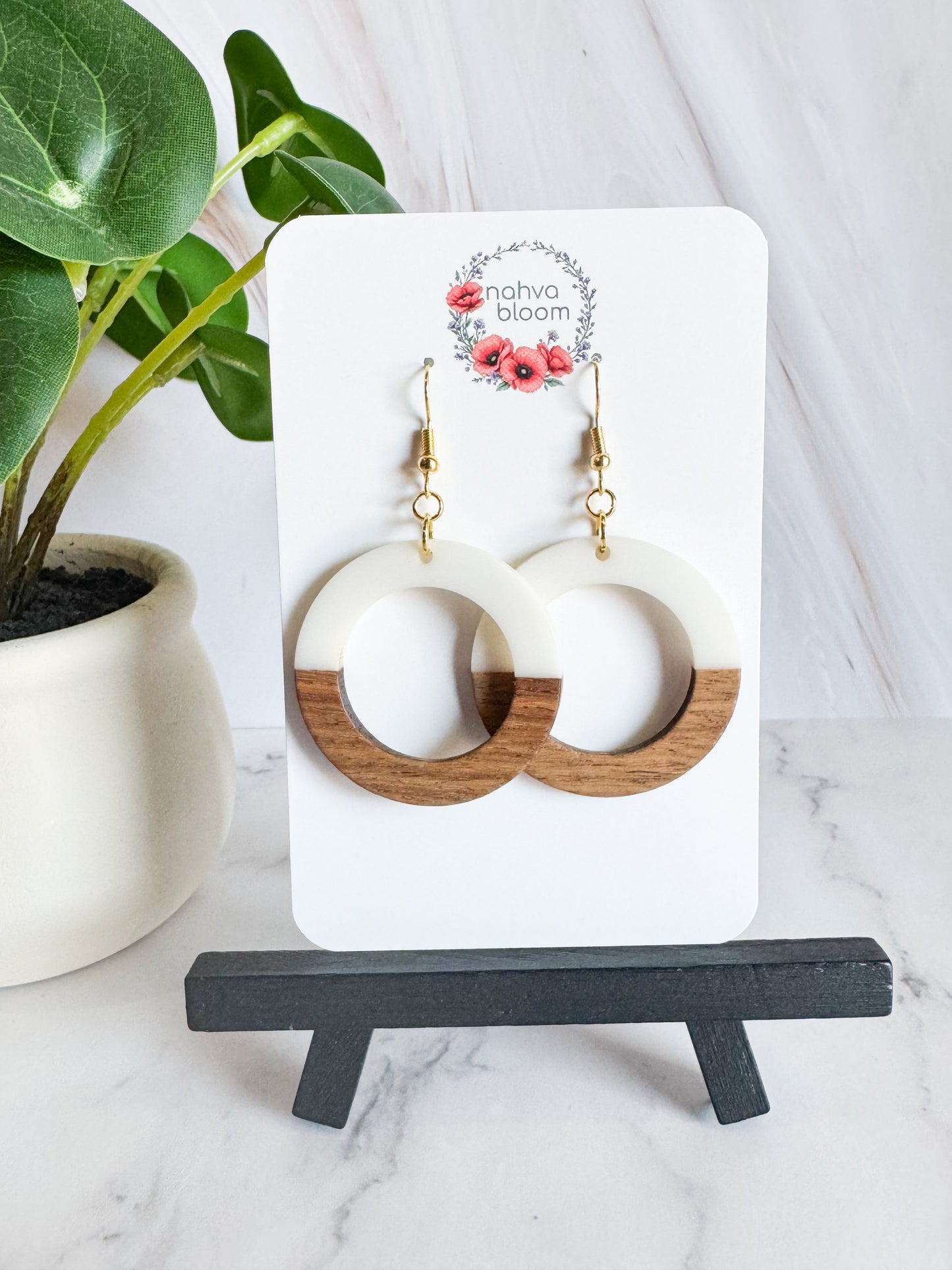 white & wood earrings