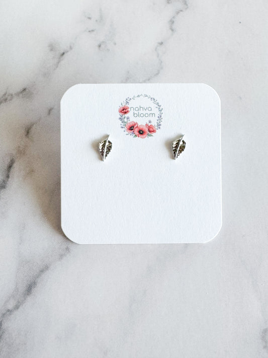 tiny leaf studs in silver