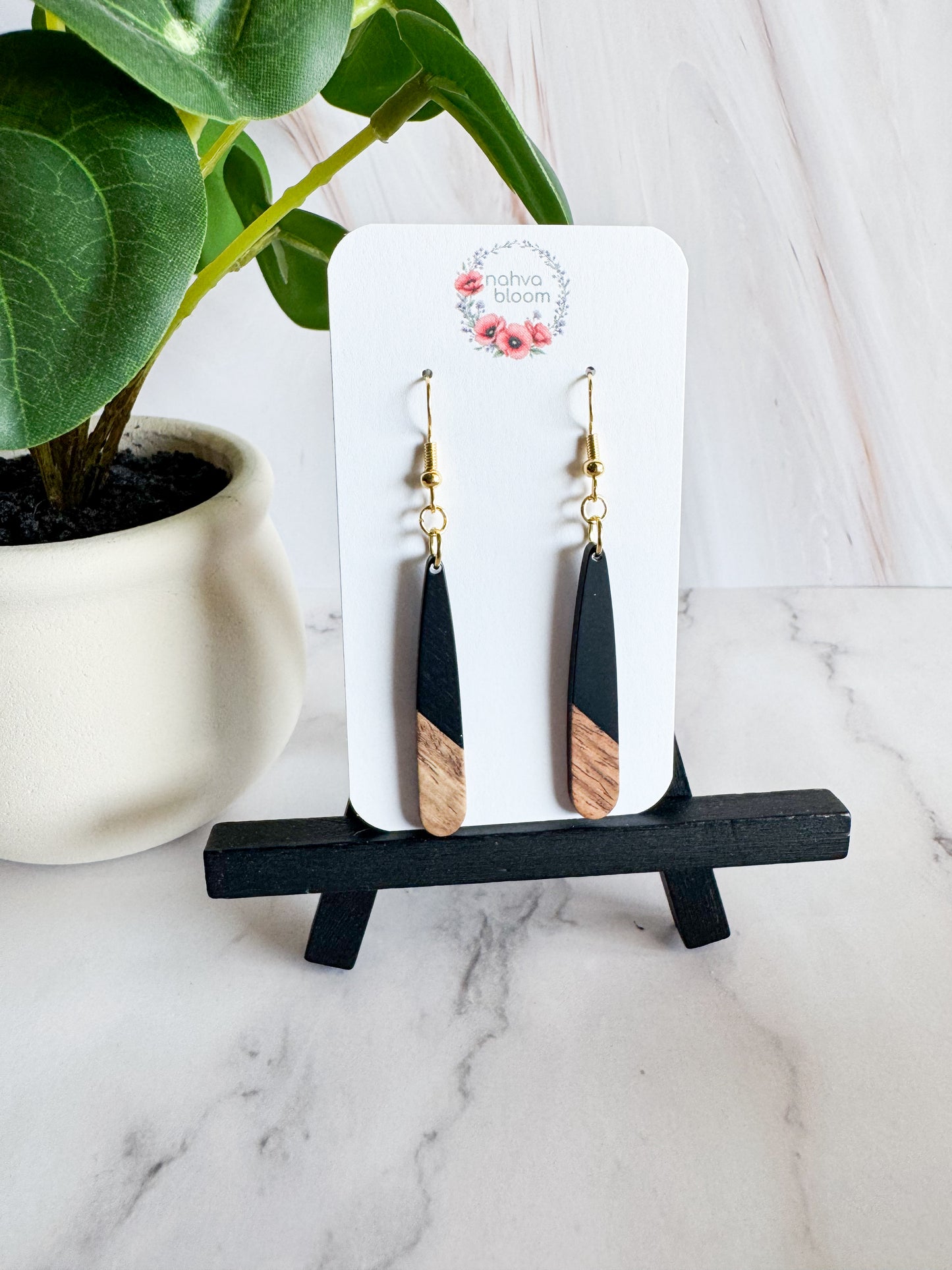 black & wood earrings