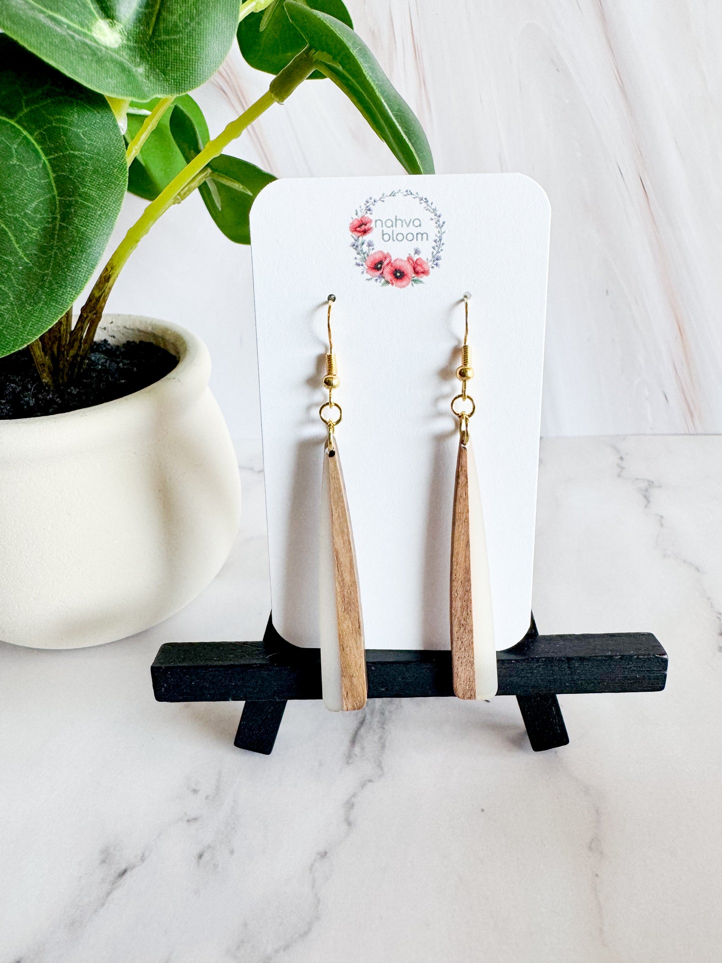 translucent white & wood earrings
