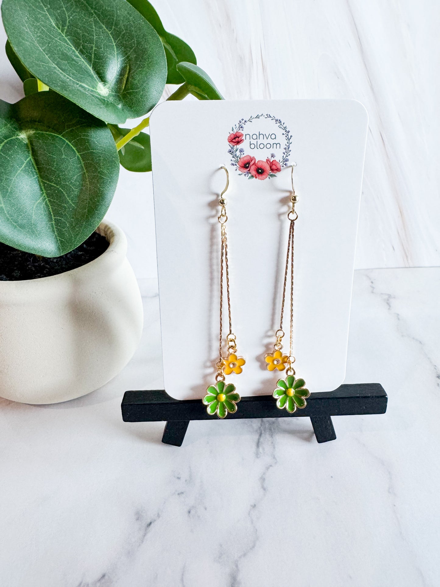green & yellow flower earrings