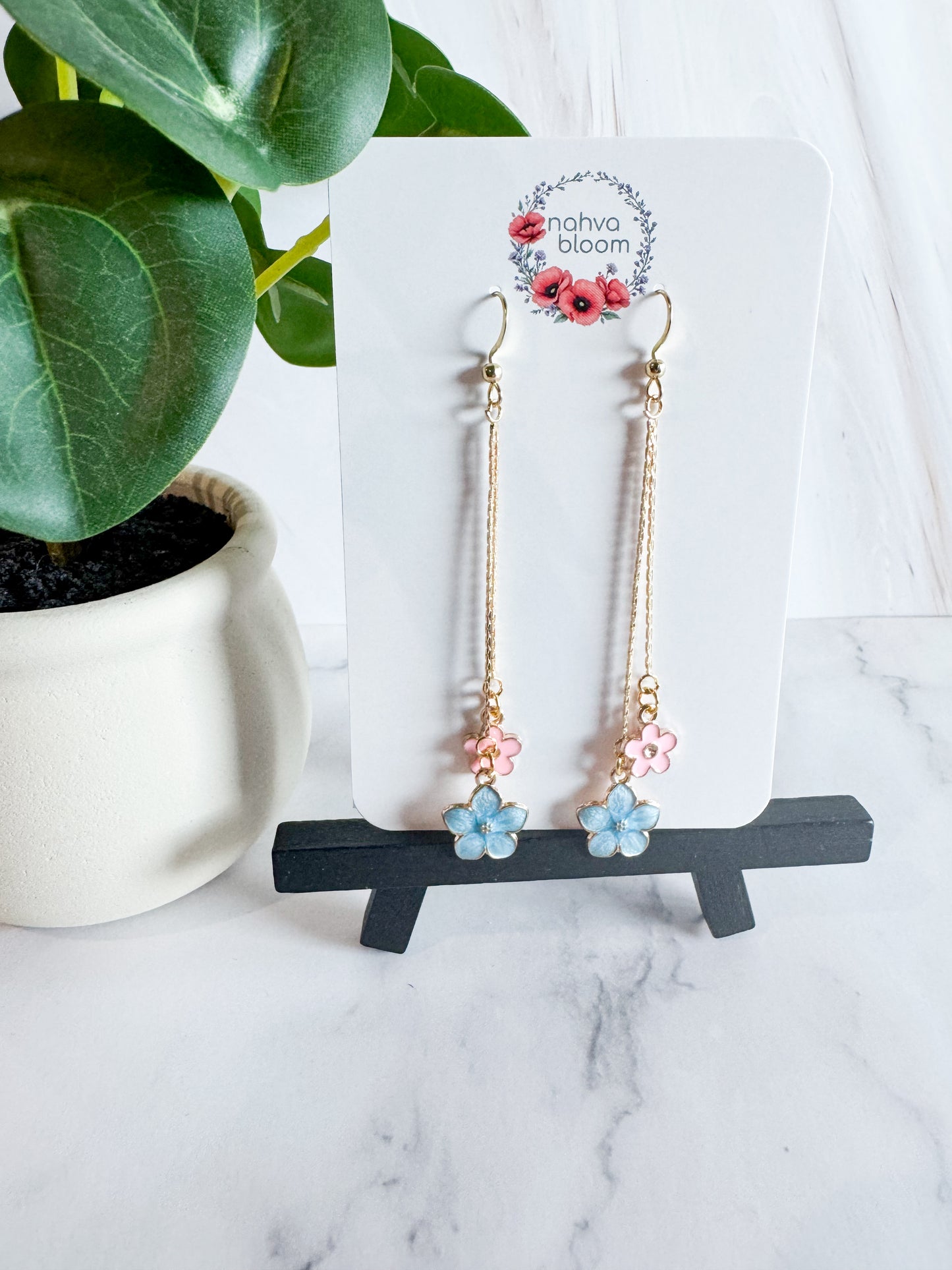 pink & blue flower earrings