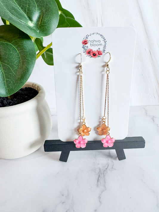 orange & pink flower earrings
