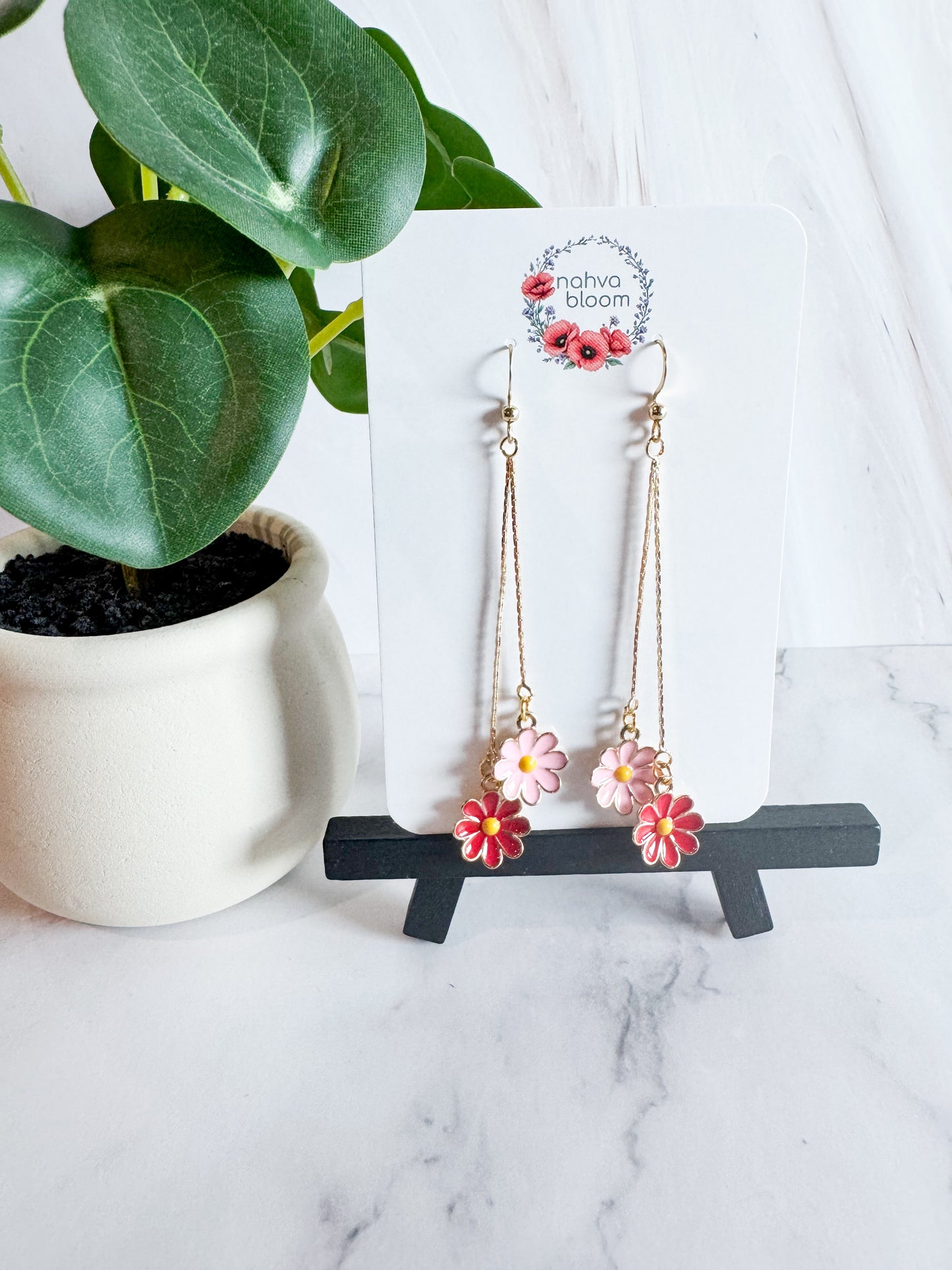 red & pink flower earrings