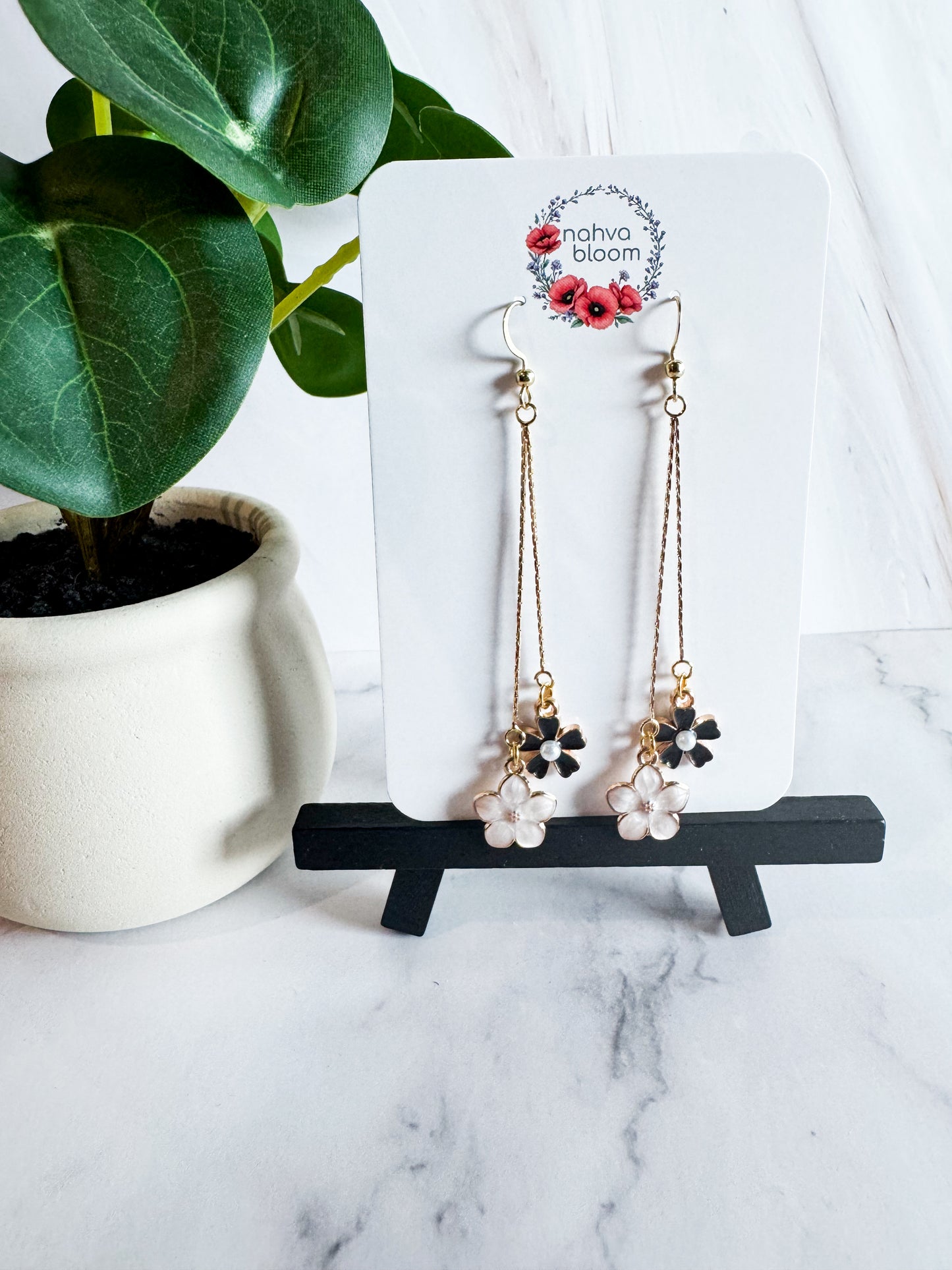 black & white flower earrings