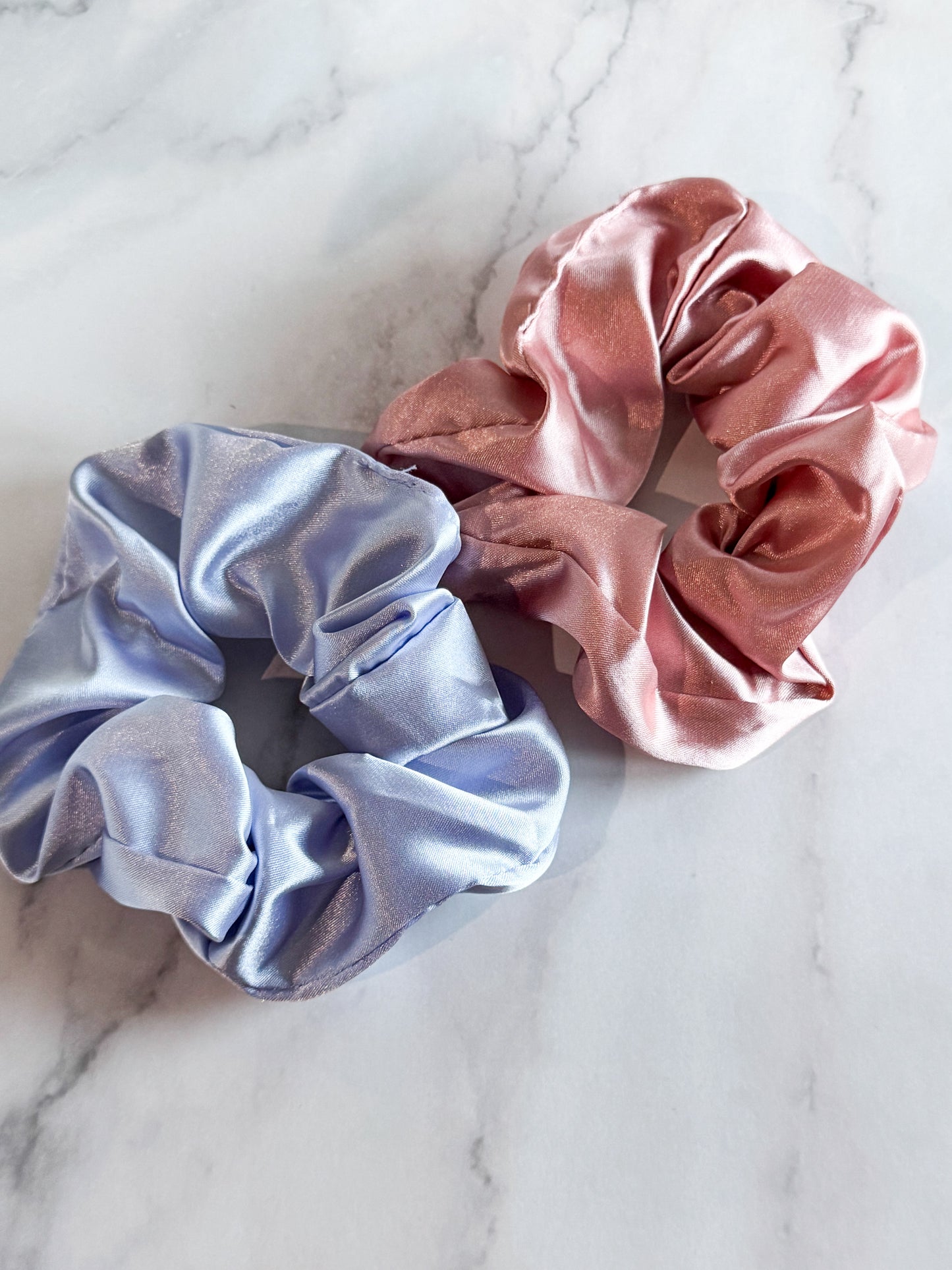 hair scrunchies in pink & blue