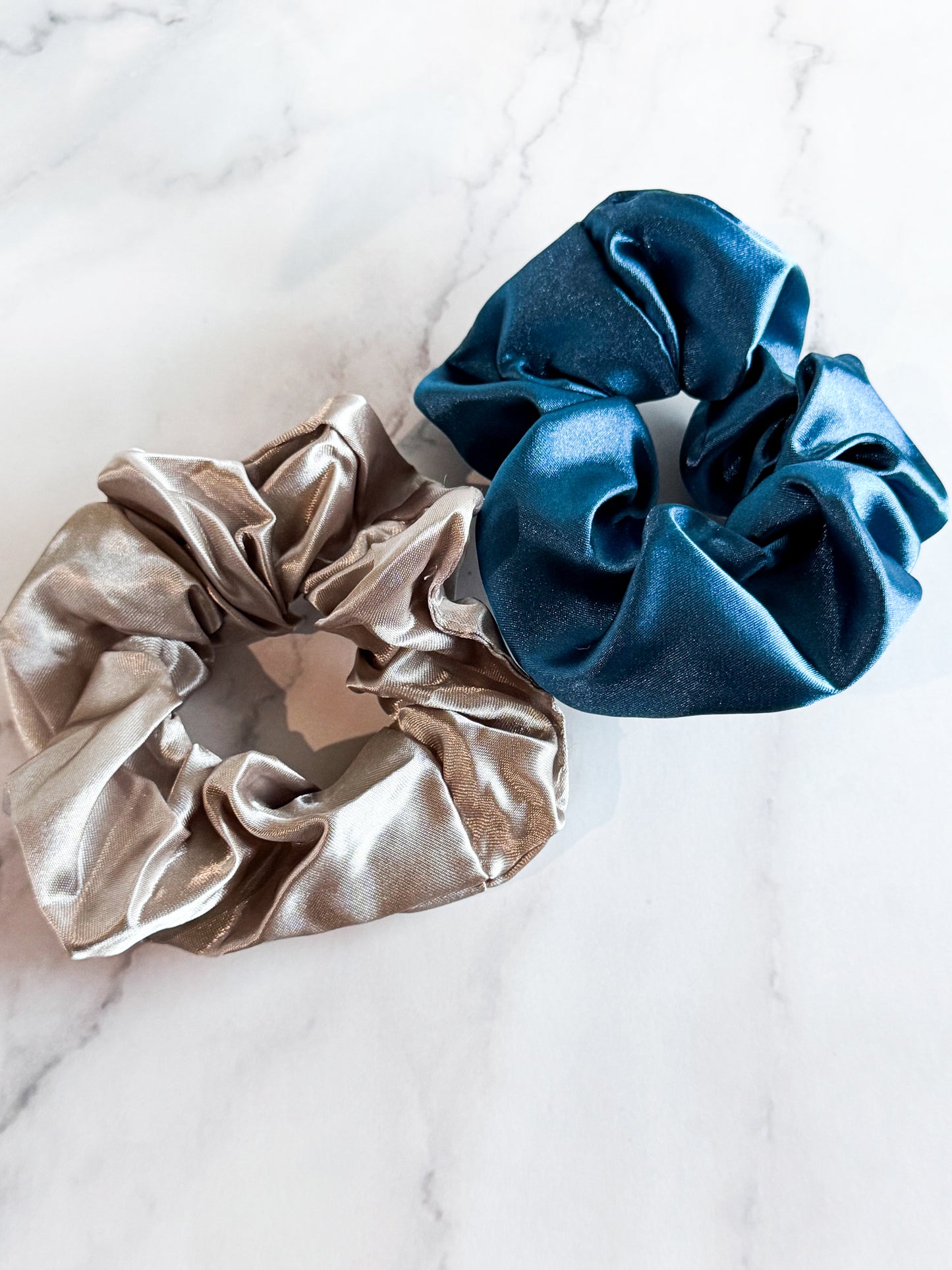hair scrunchies in champagne mist and capri blue