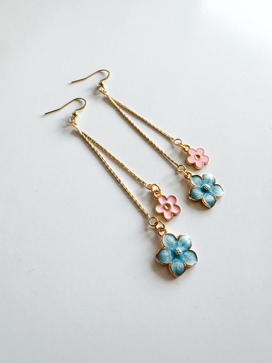 pink & blue flower earrings
