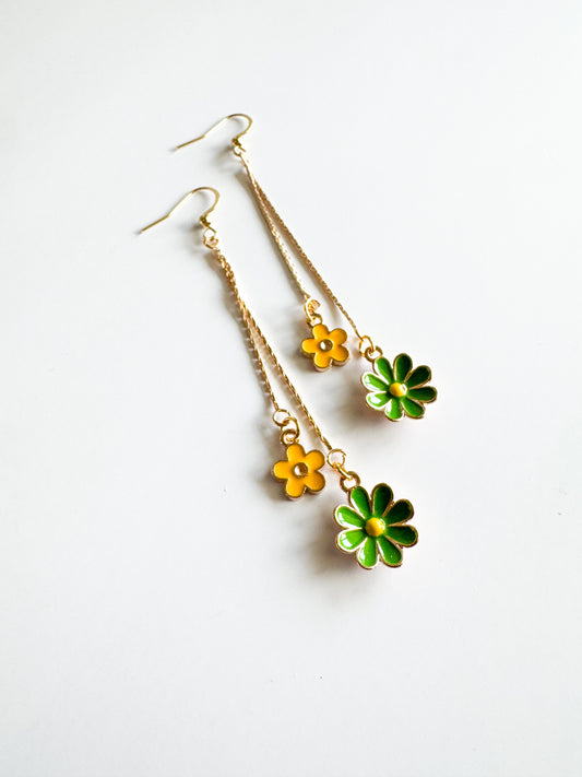 green & yellow flower earrings