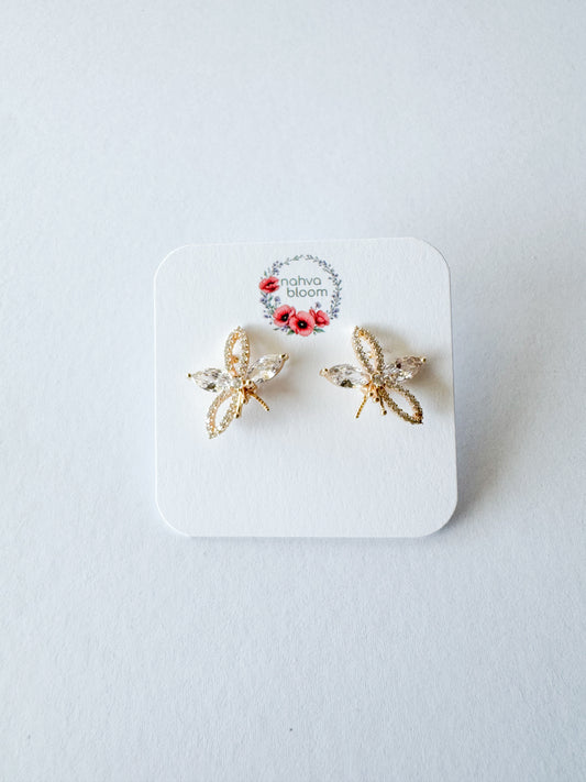 cz pave flower earrings in gold