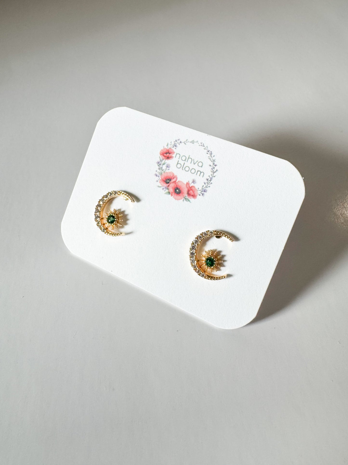mini cubic zirconia sun & moon gold studs