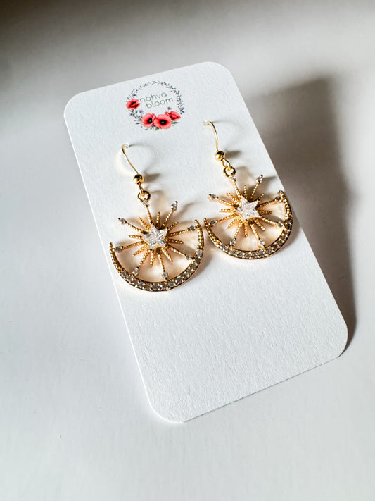cubic zirconia sun & moon gold earrings