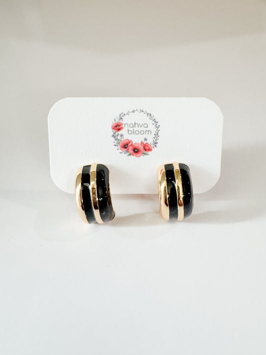 gold & black enamel stud earrings