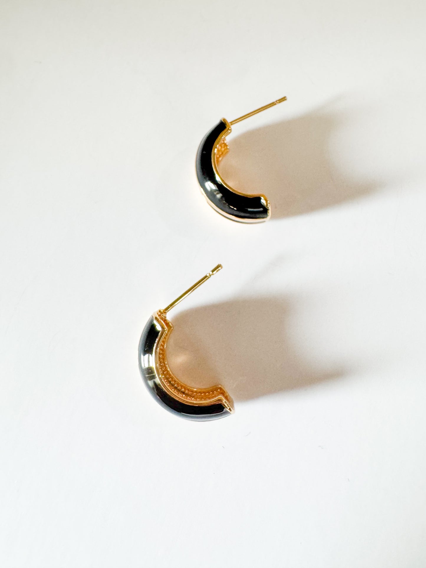 gold & black enamel stud earrings
