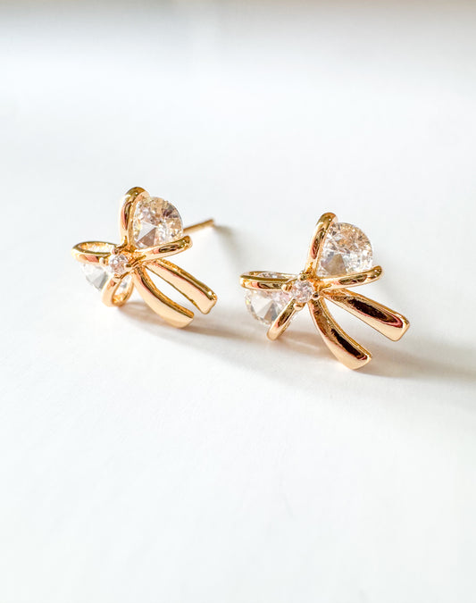 mini cubic zirconia bow studs in gold