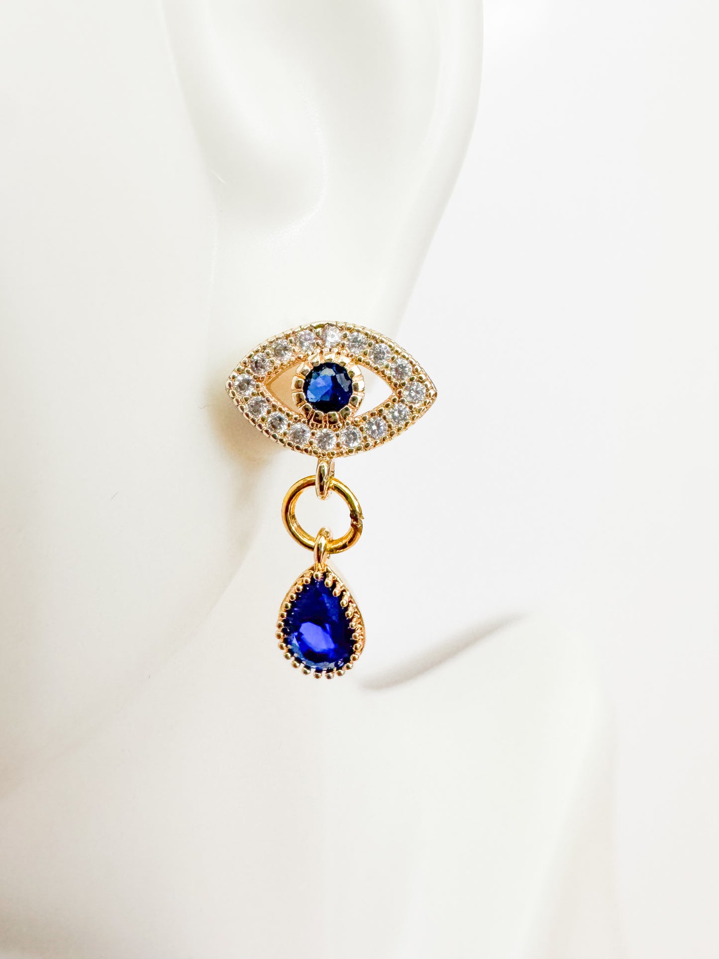 evil eye with blue cubic zirconia charm earrings