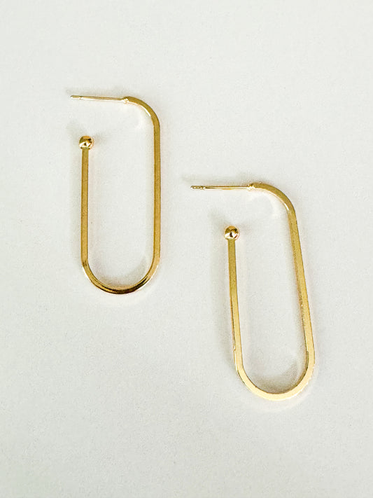 gold rounded rectangle hoop earrings