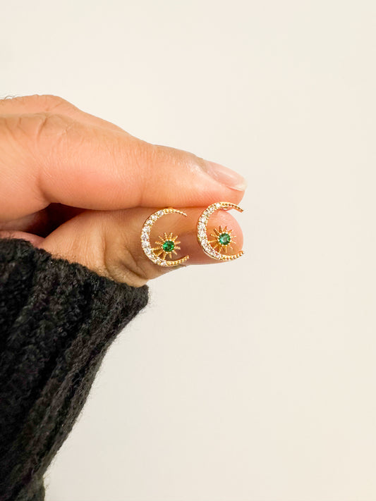 mini cubic zirconia sun & moon gold studs
