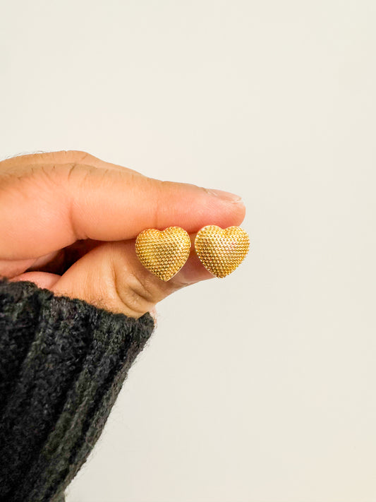 textured heart studs in gold