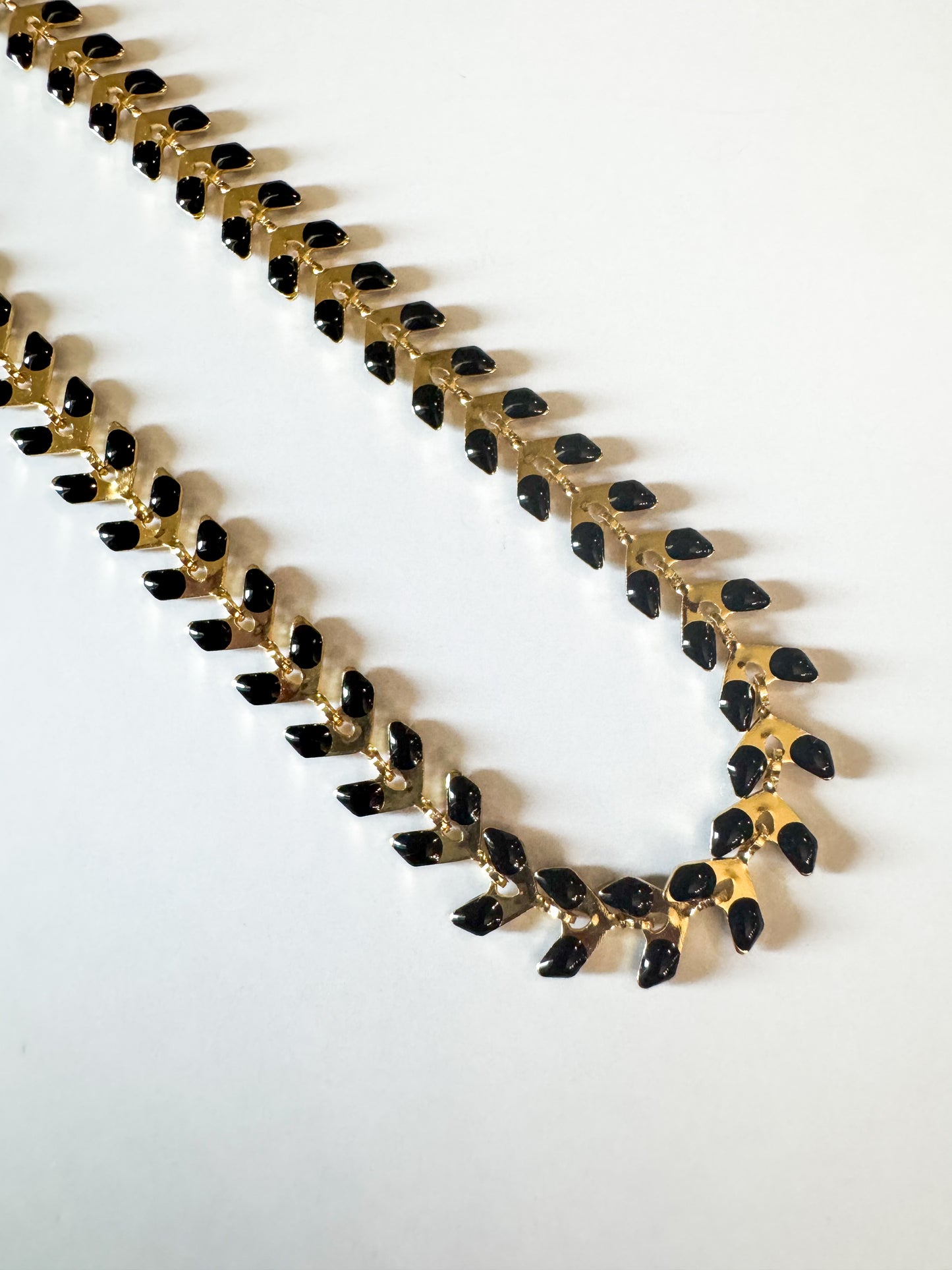 gold & black enameled chevron chain necklace
