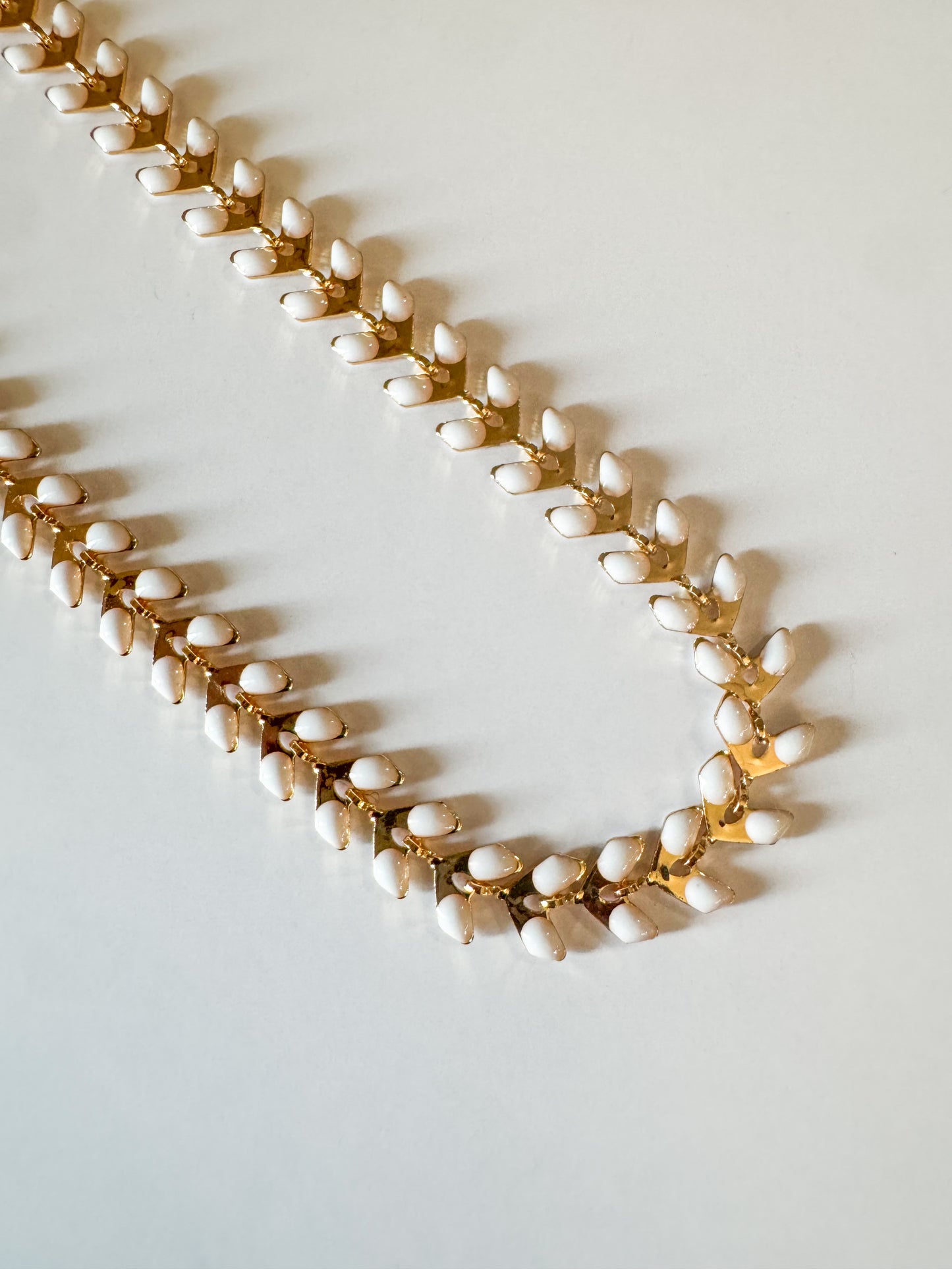 gold & white enamel chevron chain necklace
