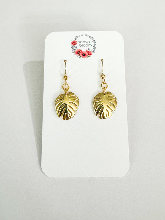 gold monstera earrings
