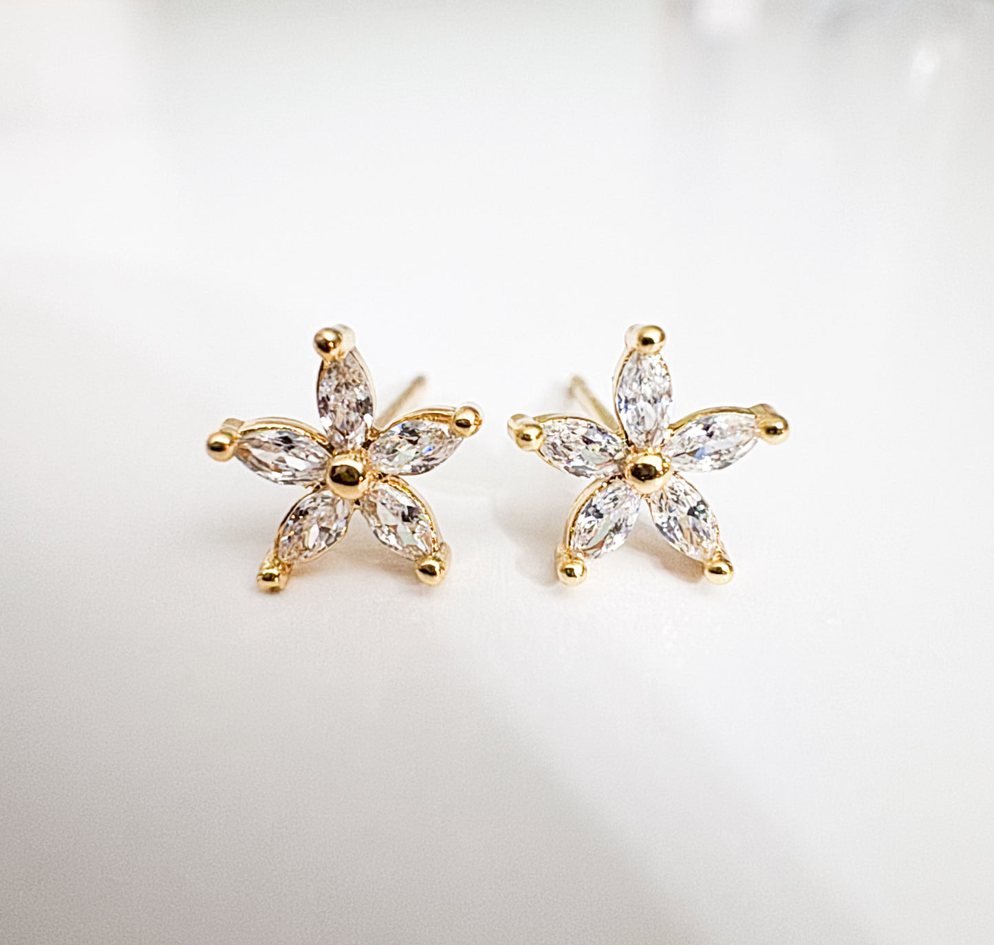 mini cubic zirconia pave gold flower earrings