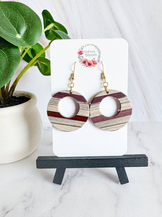 brown striped wood earrings