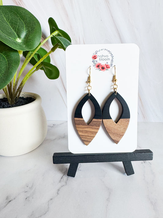 black & wood earrings