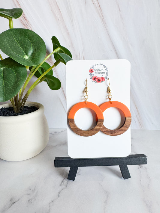 orange & wood earrings