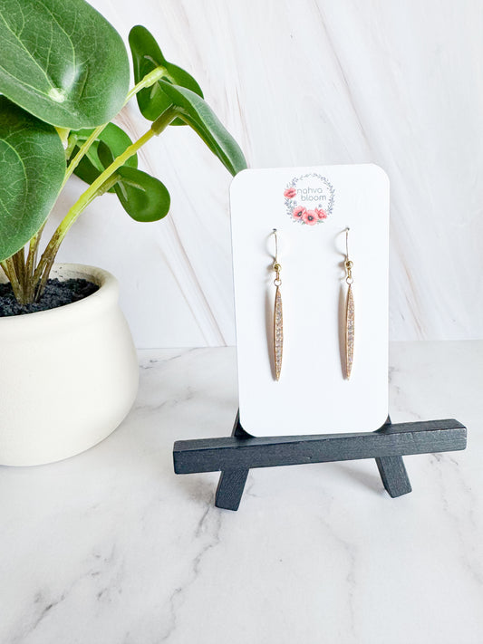 long oval stick pave earrings in gold