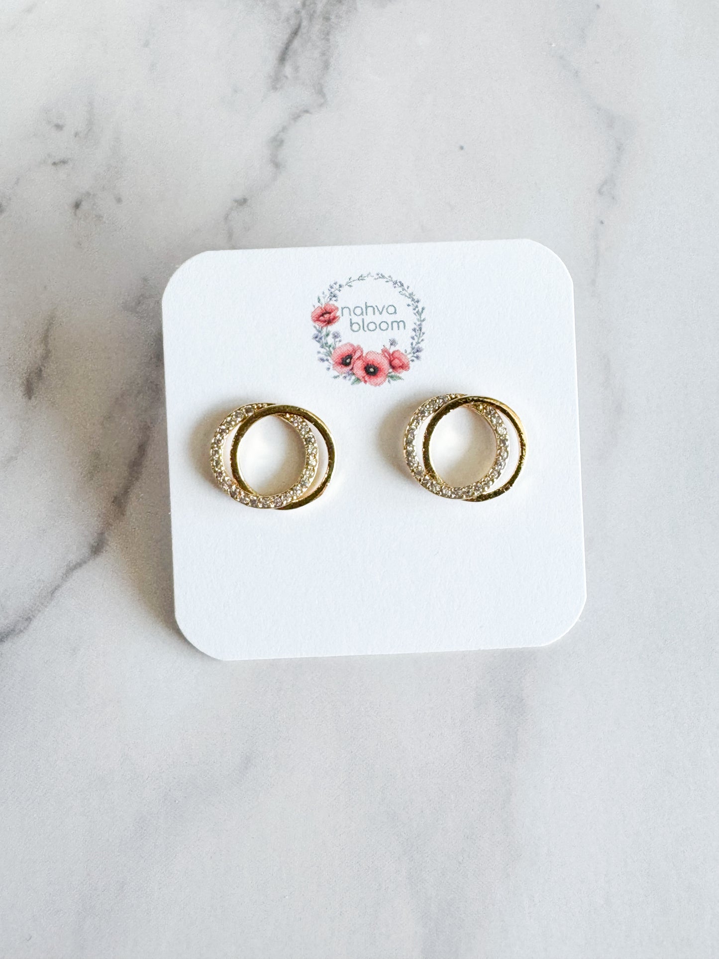 circle cz pave studs in gold