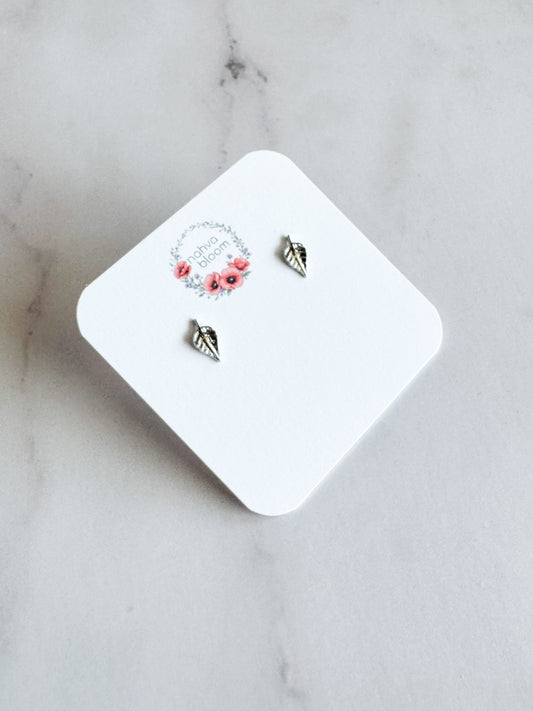 tiny leaf studs in silver