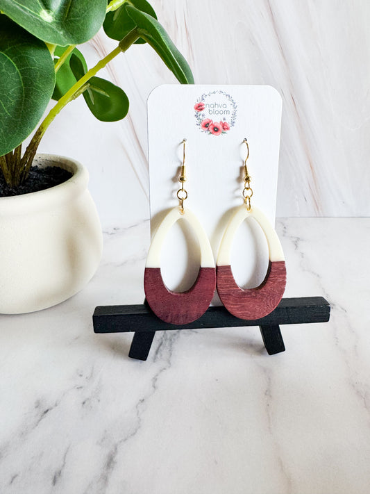 white & wood earrings