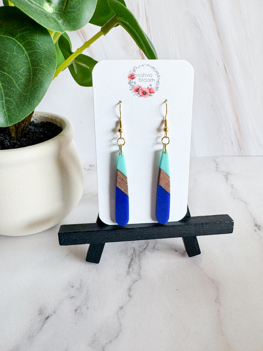 blue & wood earrings