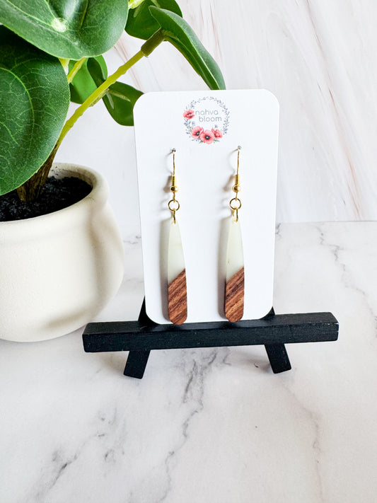white & wood earrings