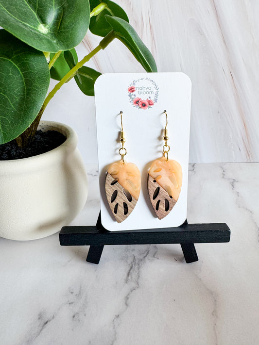 peach & wood earrings