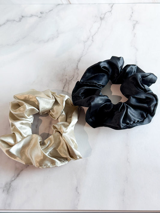 hair scrunchies in champagne frost & black