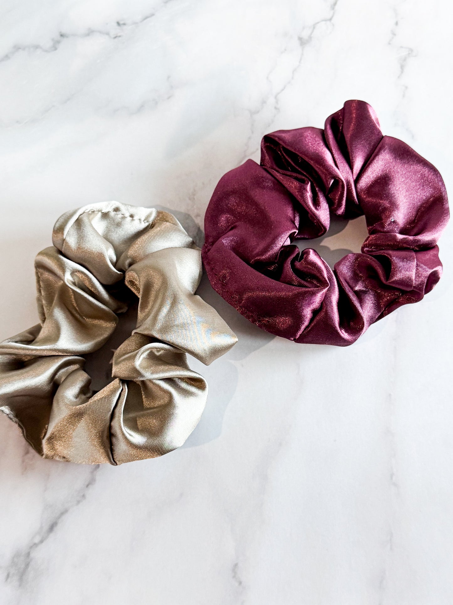 hair scrunchies in champagne & plum