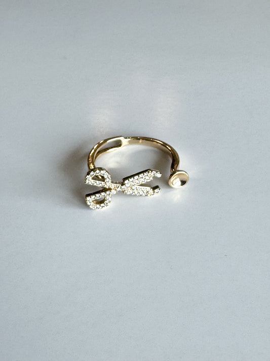 cz pave scissor gold ring