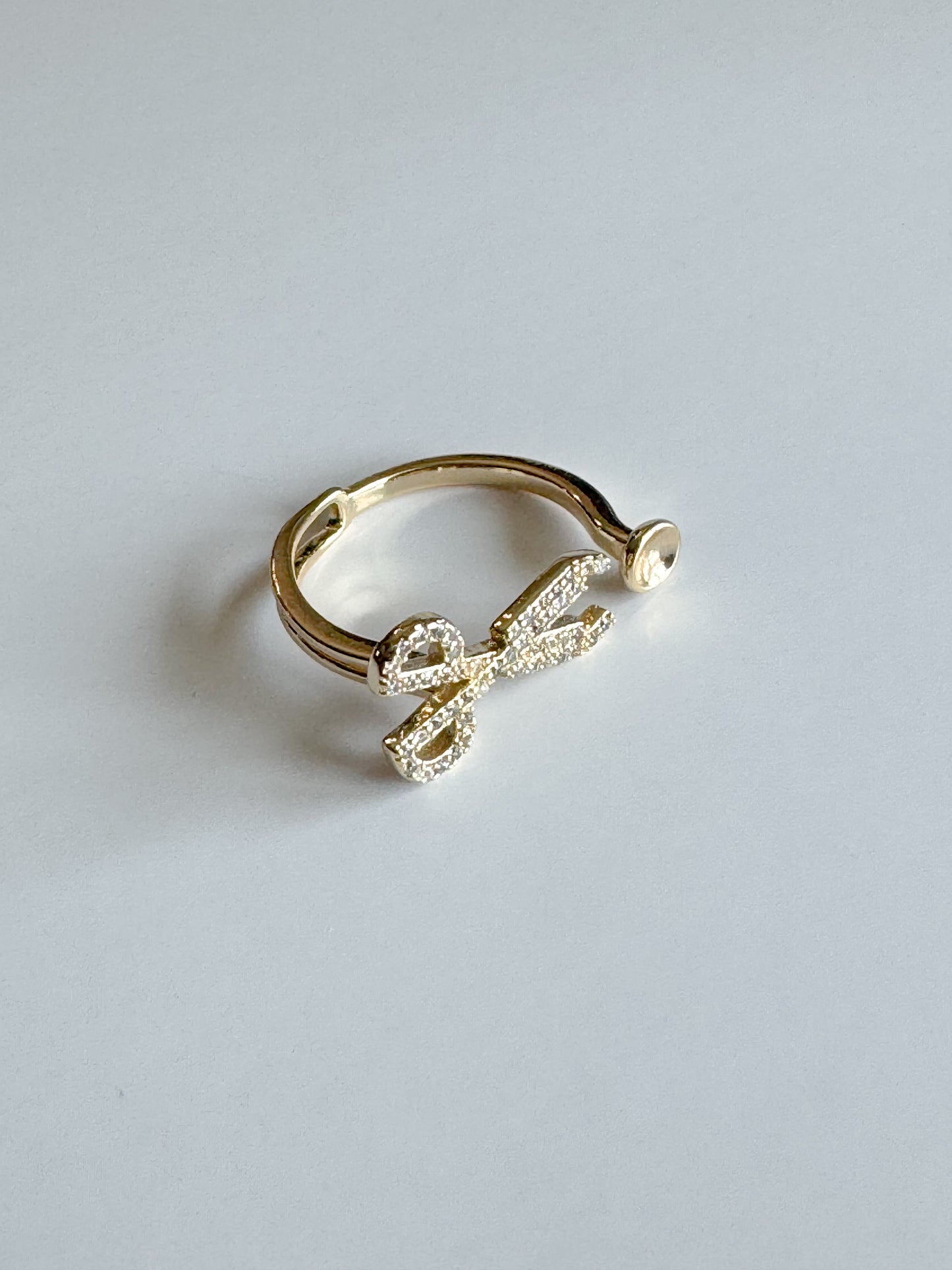 cz pave scissor gold ring
