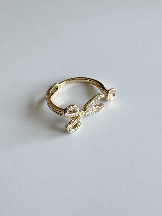 cz pave scissor gold ring