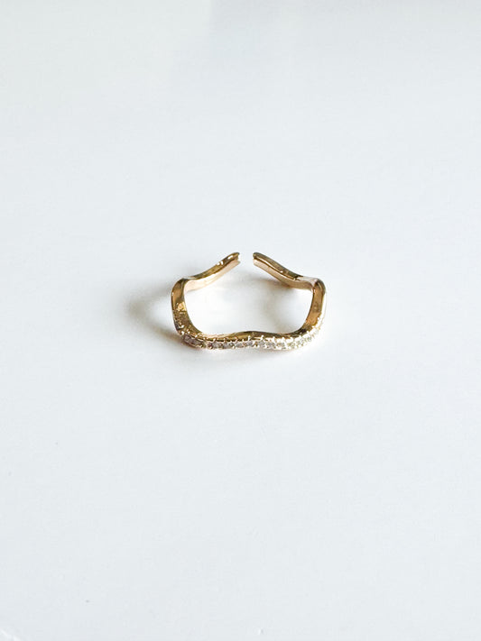 wavy cz pave gold ring