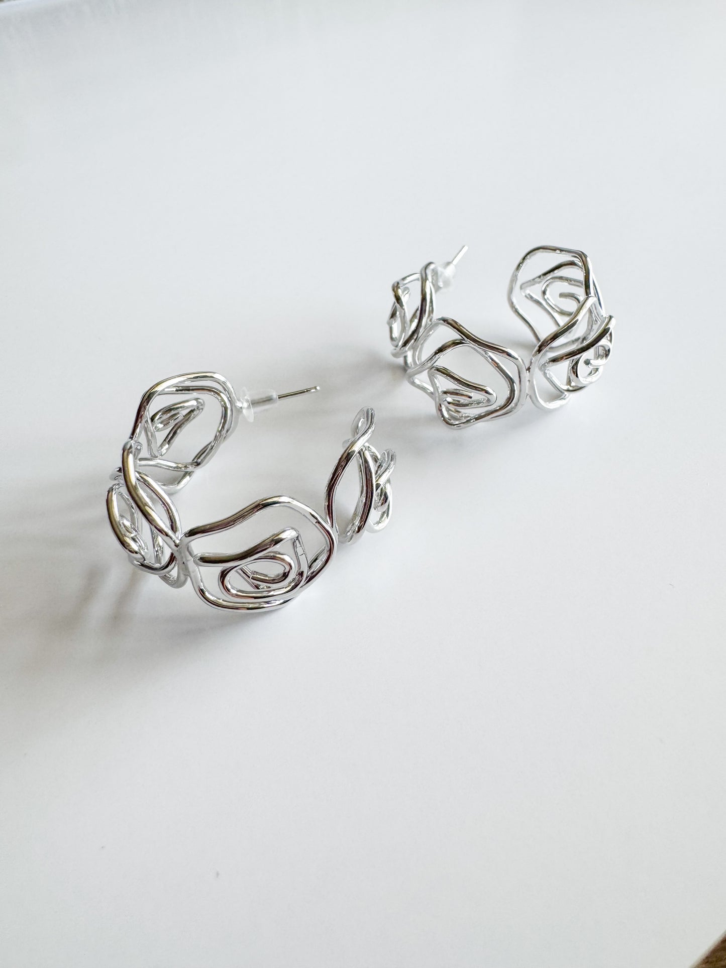 flower hoops in silver