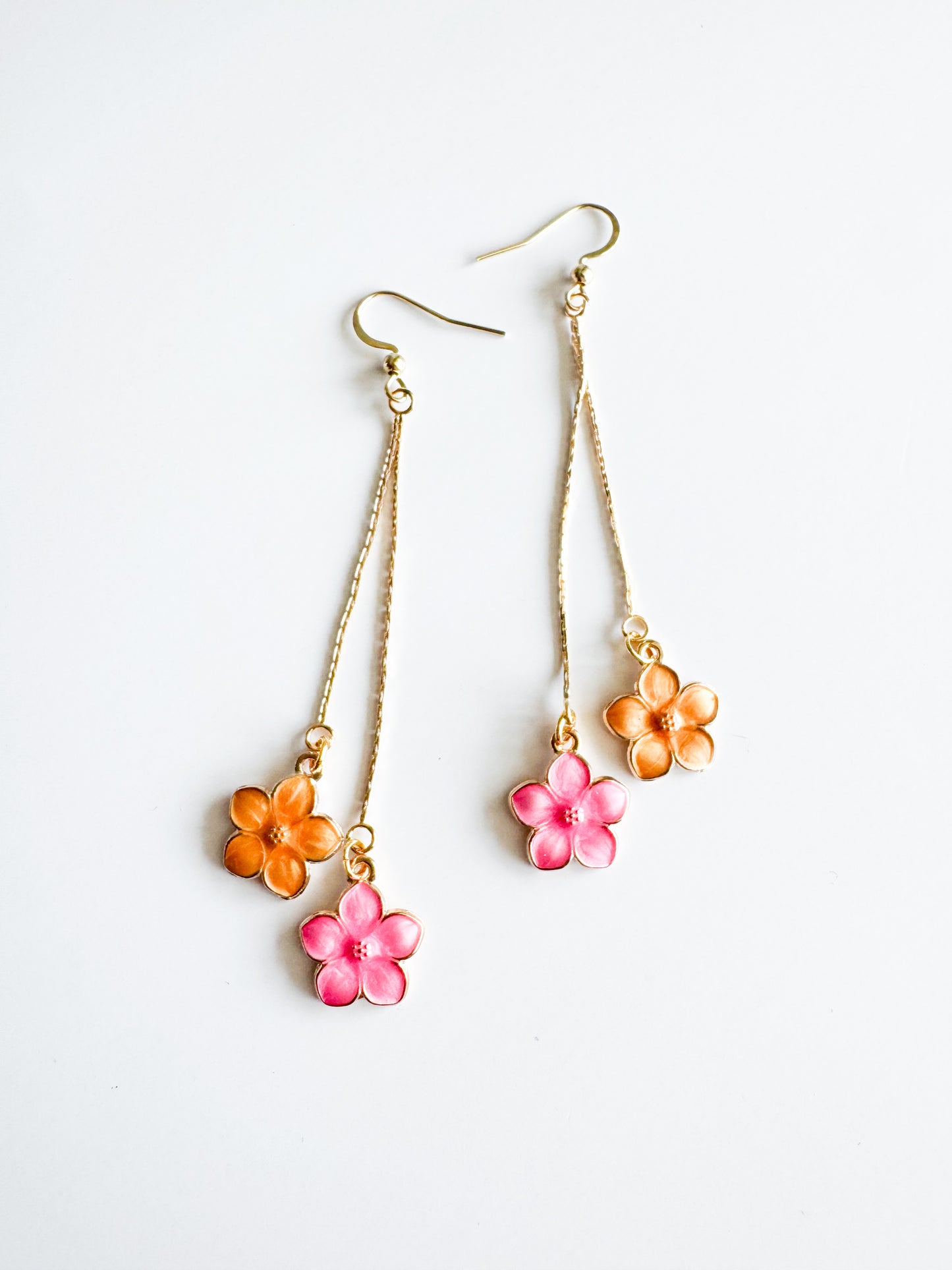 orange & pink flower earrings