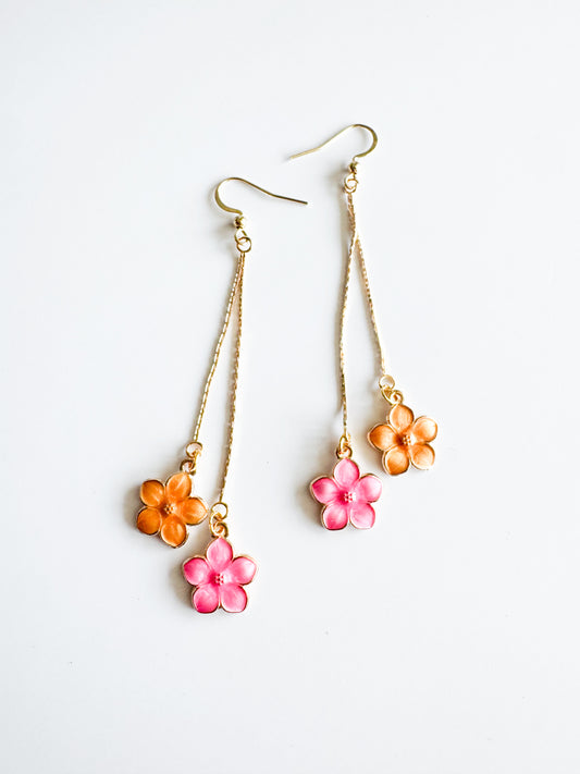 orange & pink flower earrings