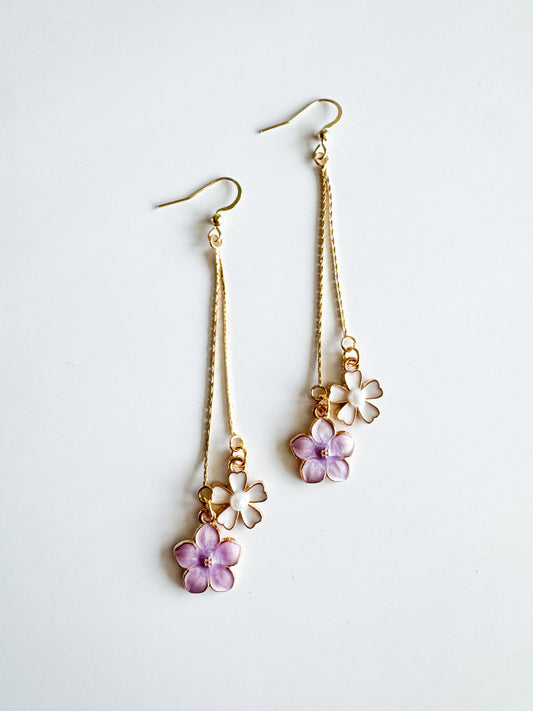 white & purple flower earrings