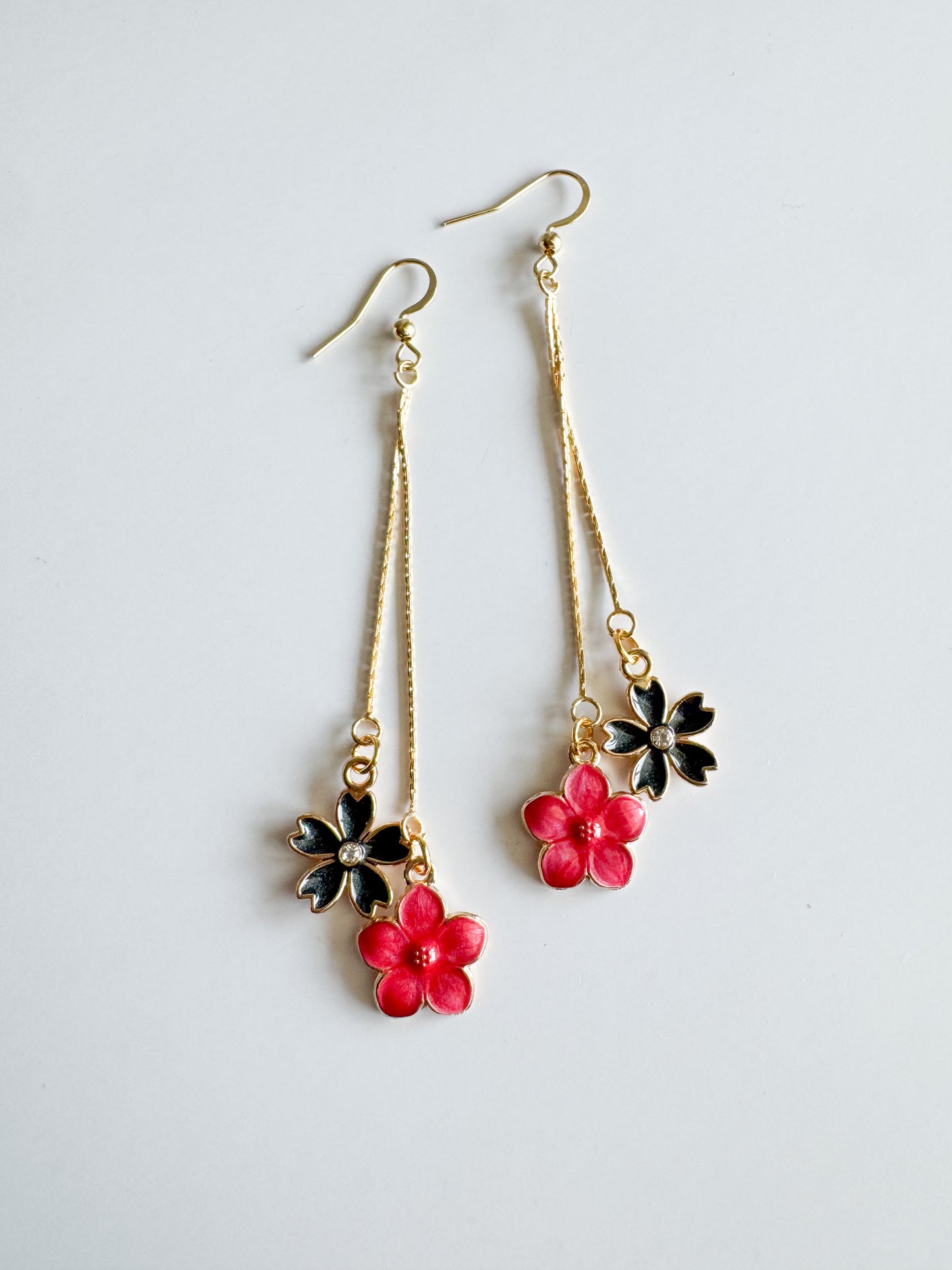 black & pink flower earrings