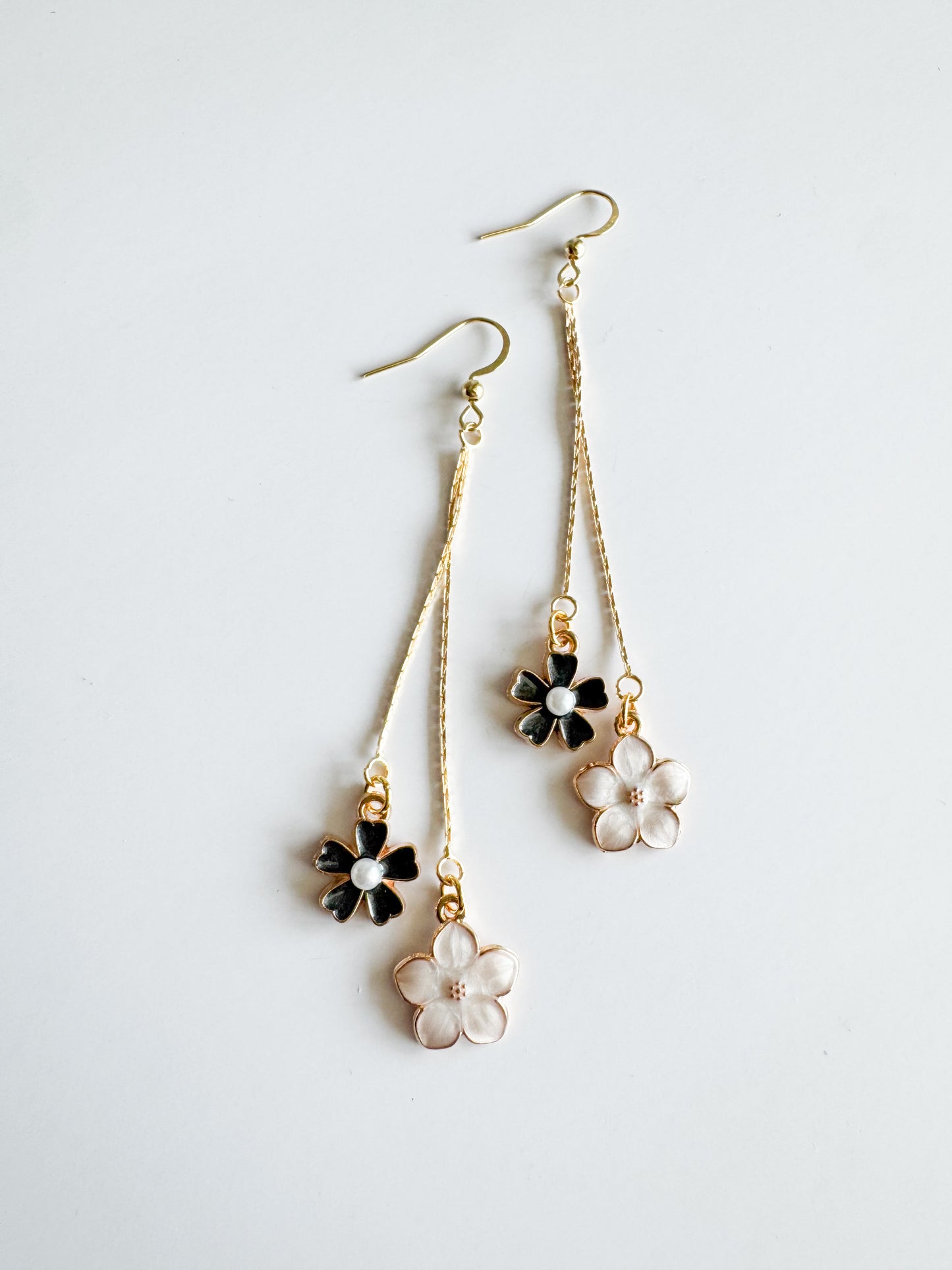 black & white flower earrings