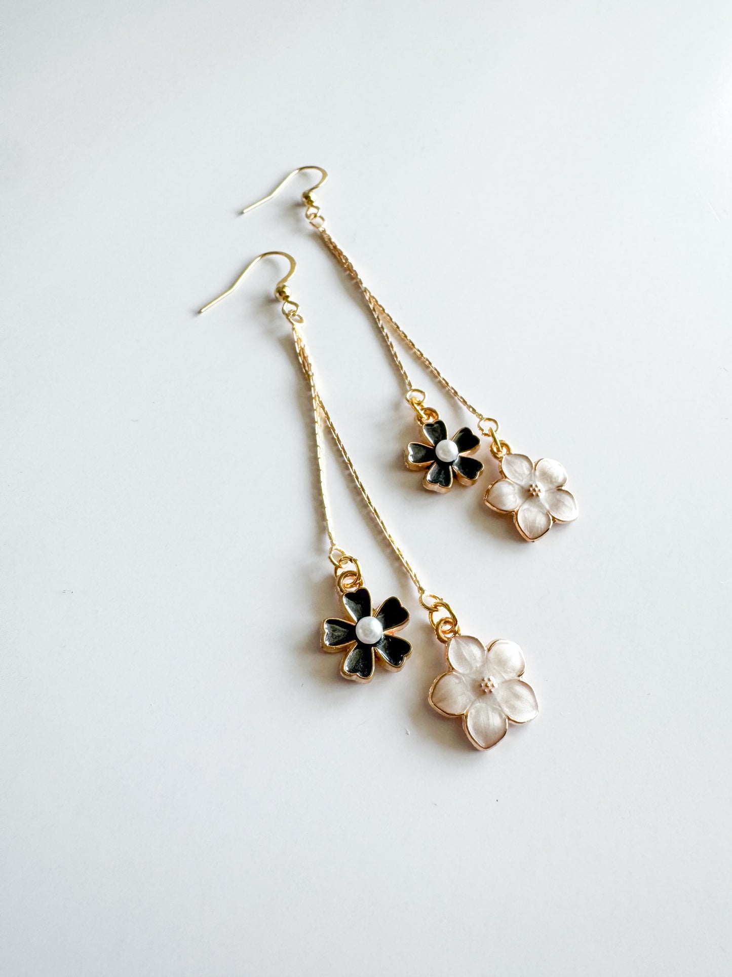 black & white flower earrings